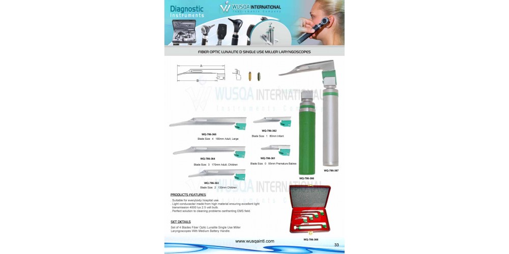 Fiber Optic Luna Lite Single Use Miller Blades Laryngoscopes.